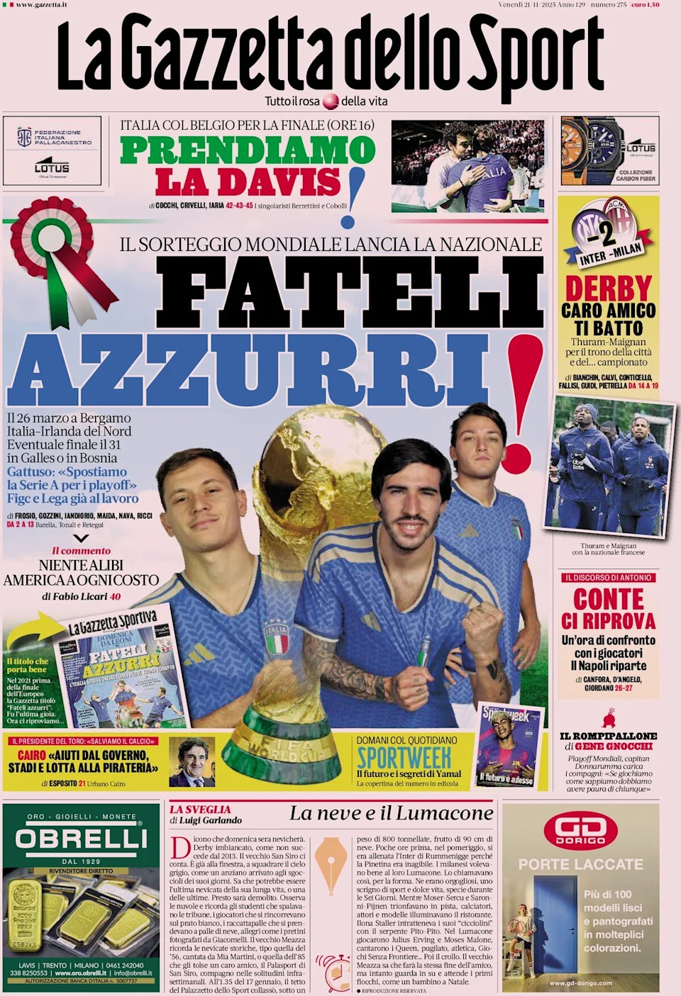 Today’s Papers – Help Italy, Napoli’s Marathon