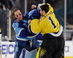 Another NHL goalie fight! Jeremy Swayman and Andrei Vasilevskiy drop gloves during Stadium Series matchup