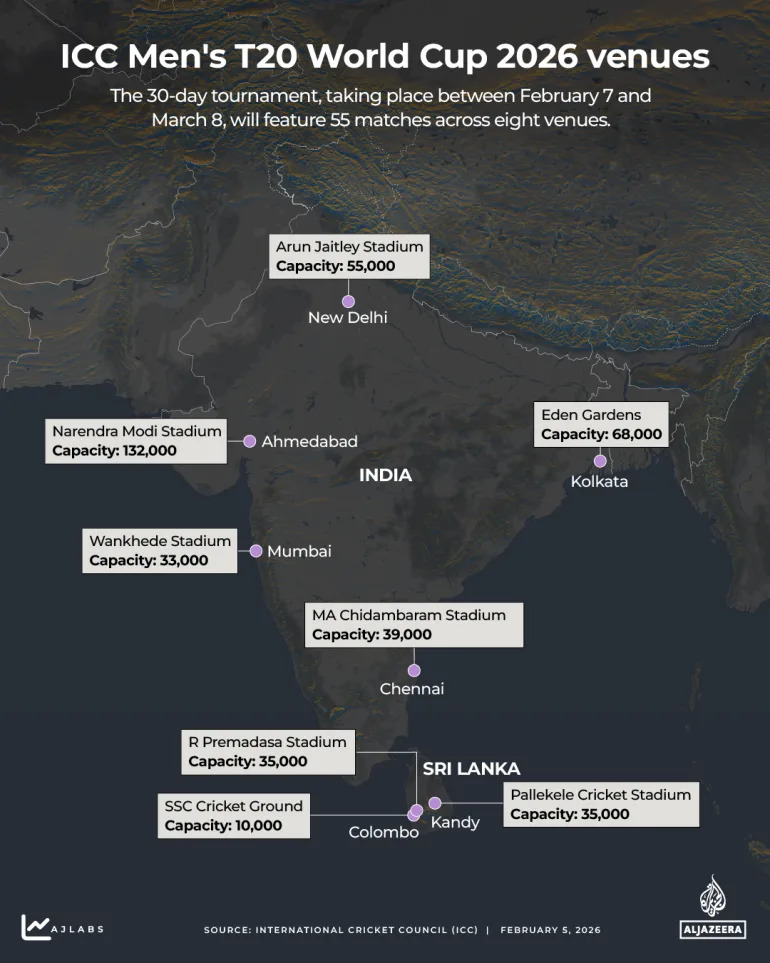 ICC Men’s T20 Cricket World Cup 2026 explained in maps and charts