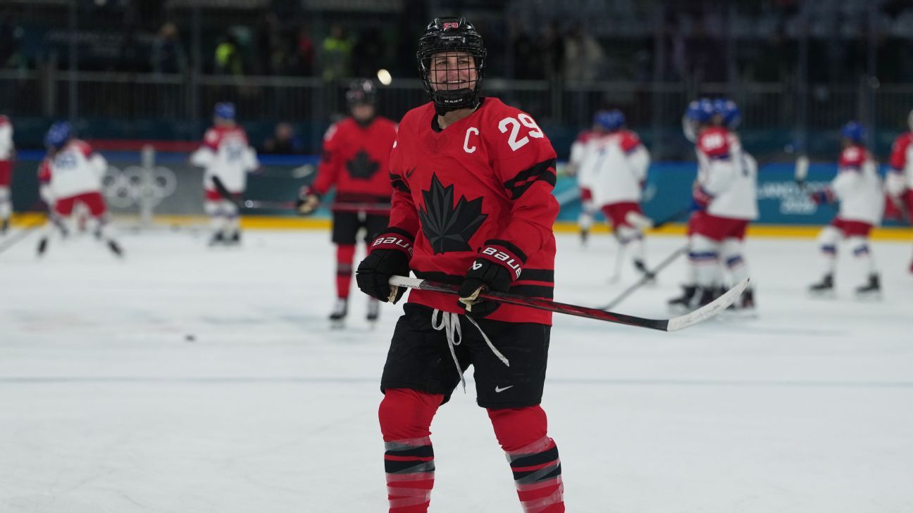 Poulin, Canada women’s hockey captain, out vs. U.S. at Olympics