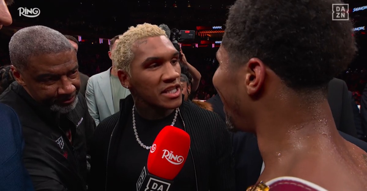 ‘We can do it next’: Shakur Stevenson and Conor Benn face off after Teofimo fight